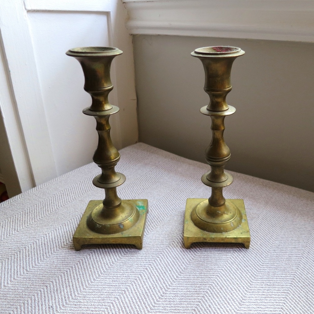 Vintage Mid-Century Brass Candlesticks with Square Base